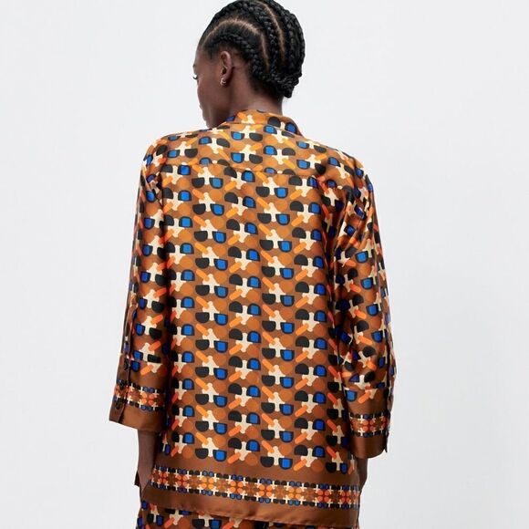 ZARA PRINTED BAND COLLAR SHIRT - Picture 5 of 8